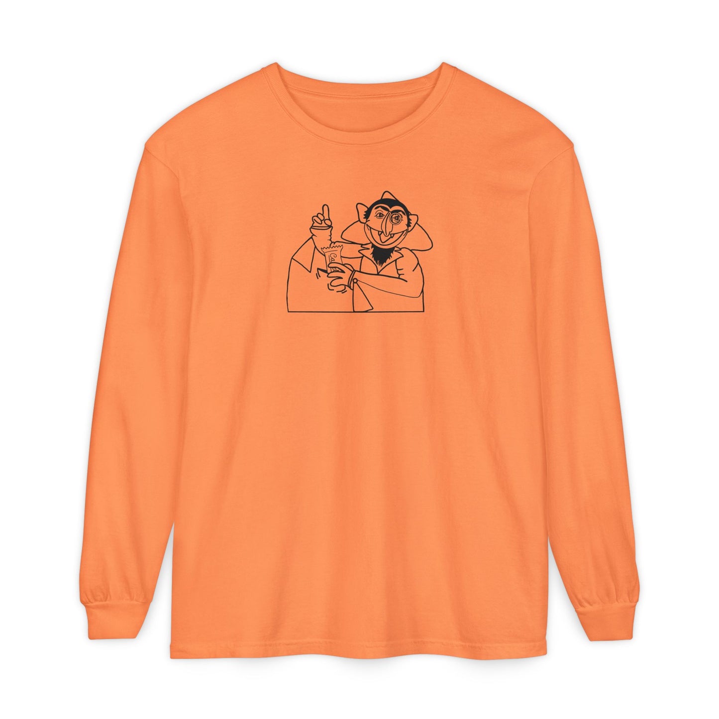 The Count Stealing Candy Outline Long Sleeve Tee - Sesame Street The Count Parody Shirt