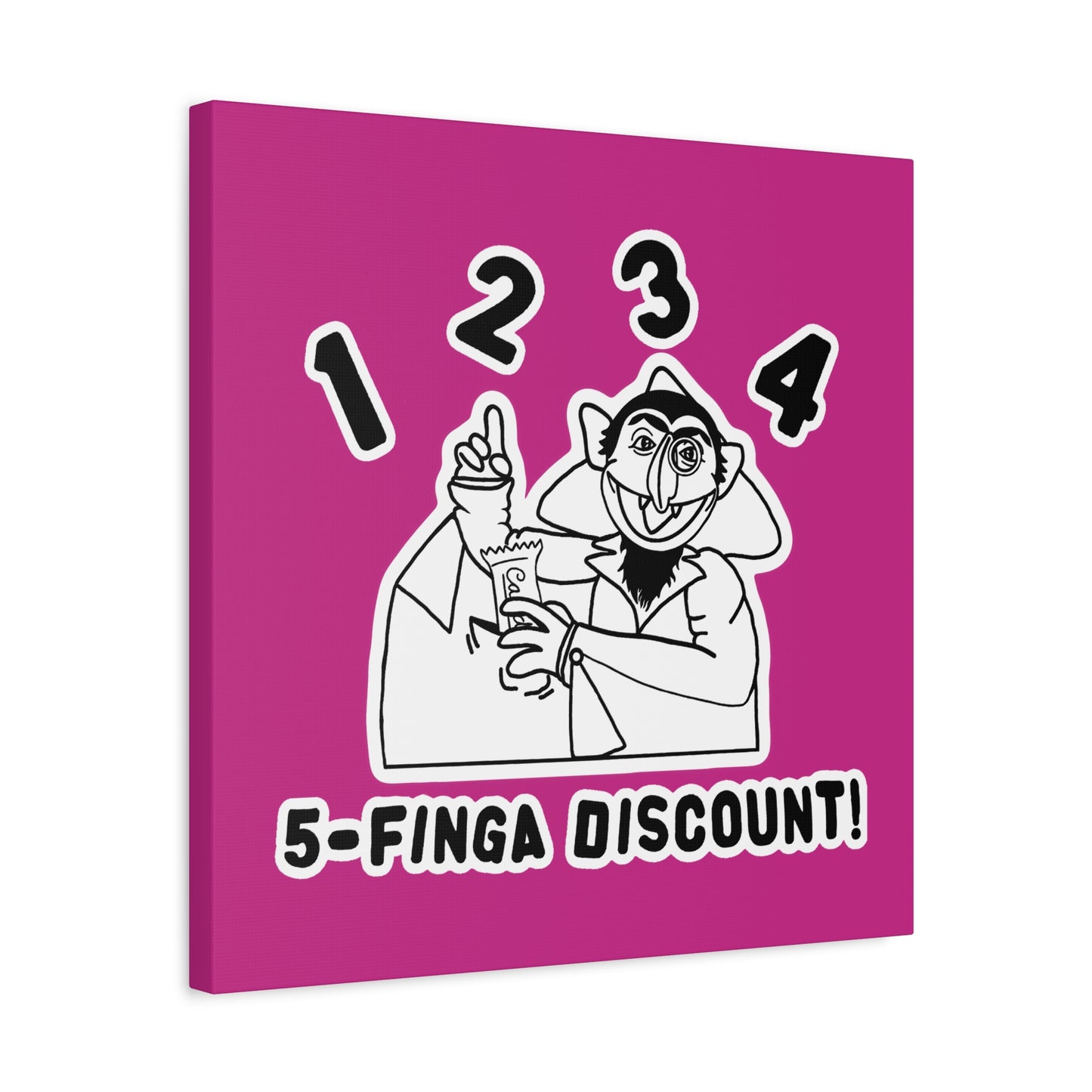 Five Finger Discount Outline Canvas Print Pink - Sesame Street The Count Parody Art Print