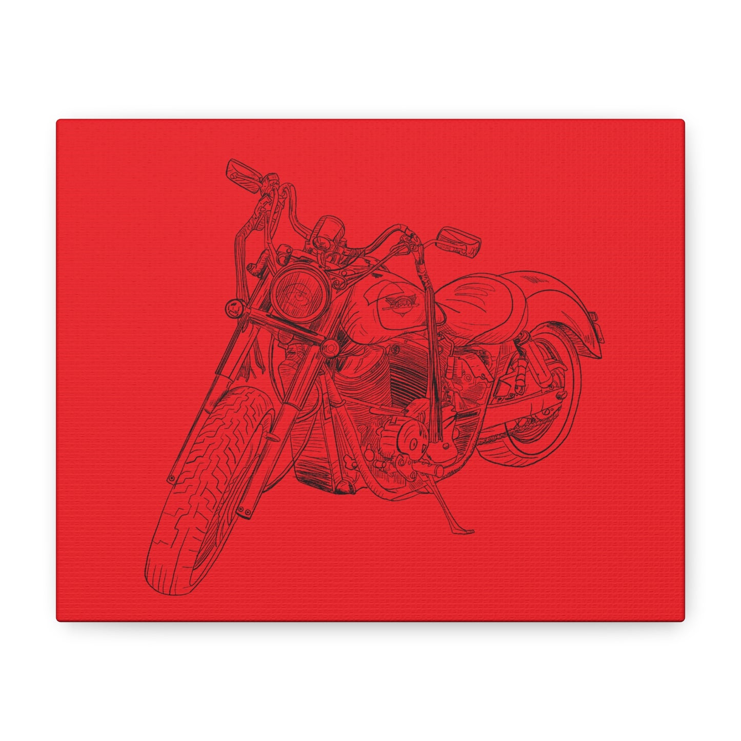 Ride Me Harley Motorcycle Sketch Canvas Print - Black Ink on Red Background