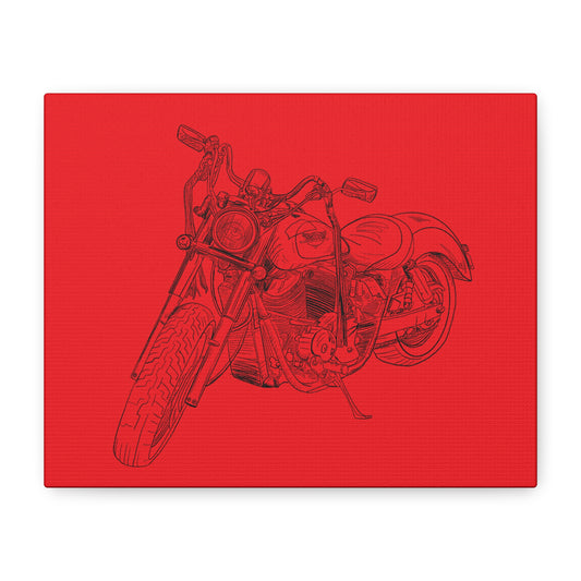Ride Me Harley Motorcycle Sketch Canvas Print - Black Ink on Red Background