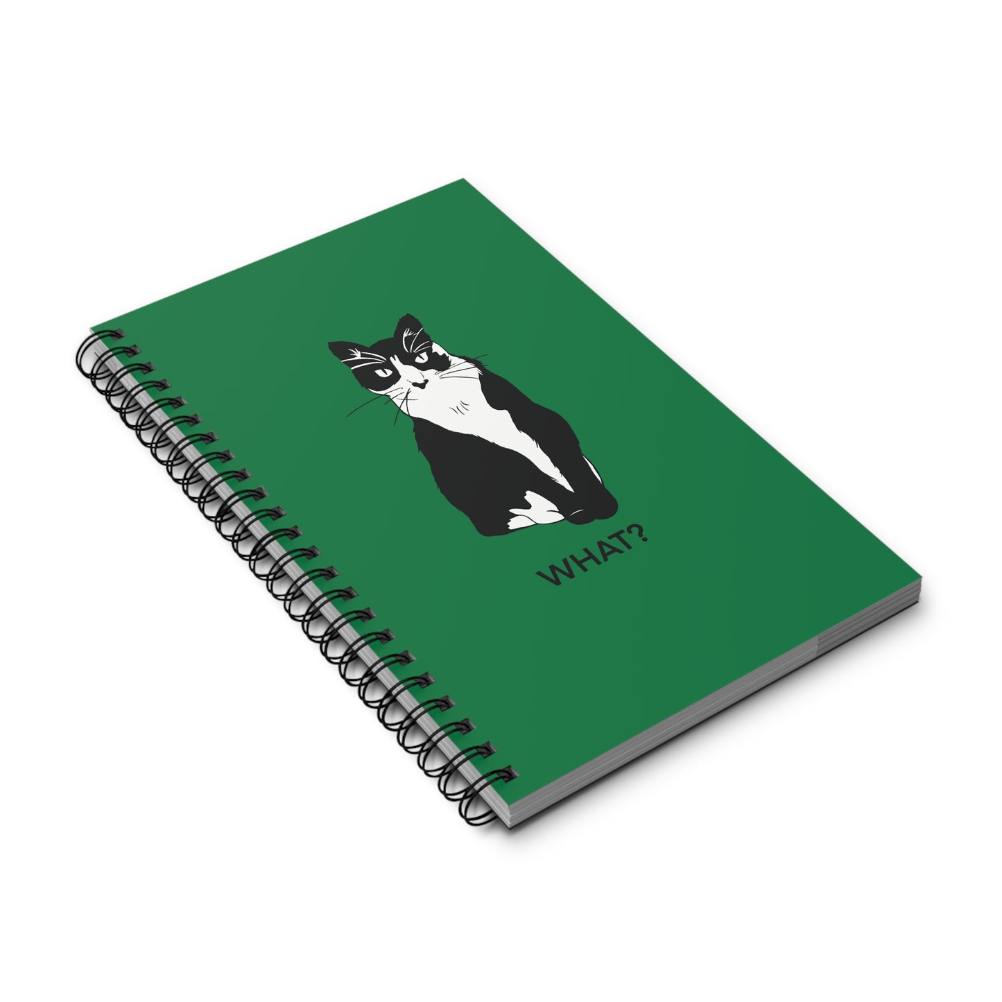 Cattitude Notebook in Dark Green (B&W Style Cat) - Cat Spiral Notebook