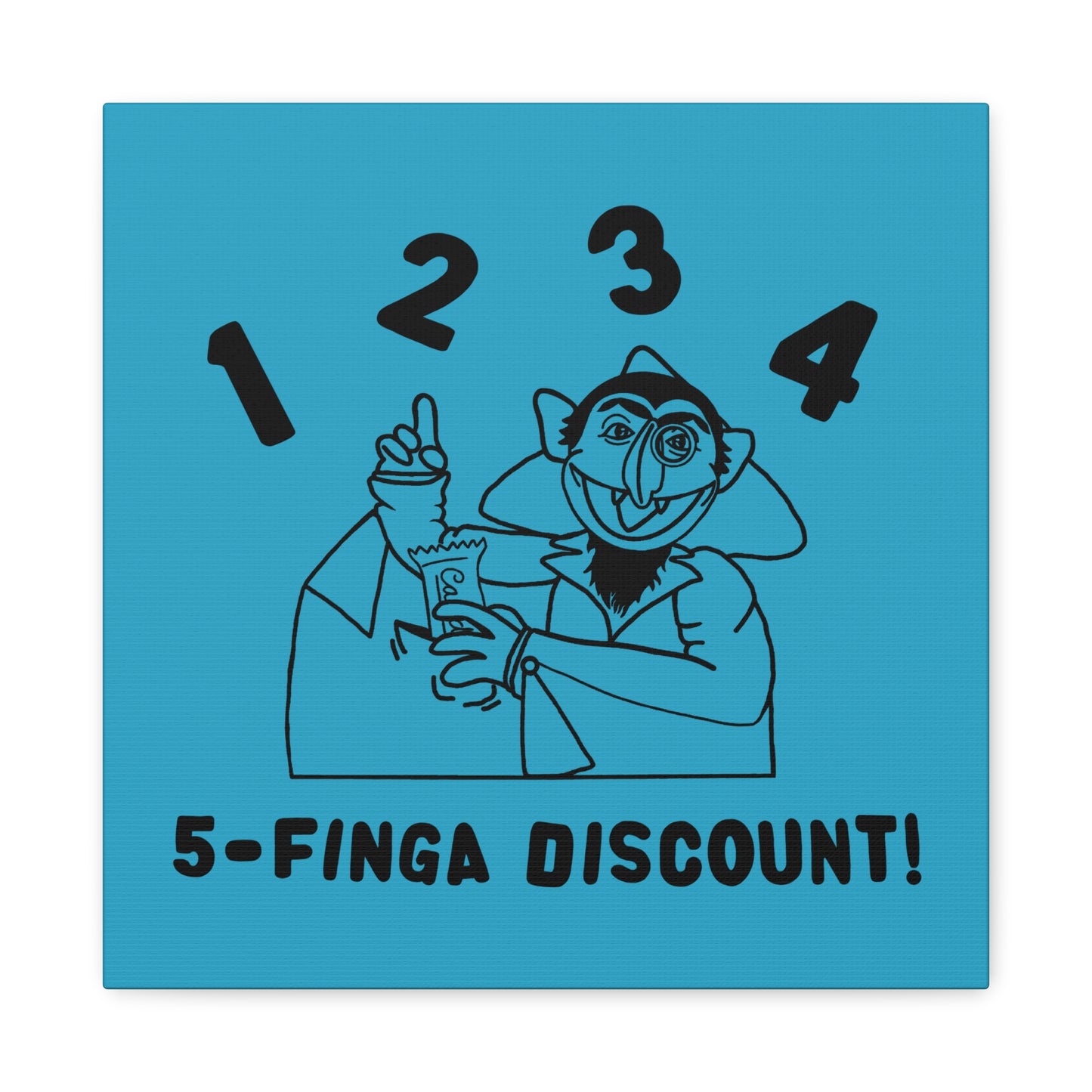 Five Finger Discount Outline Canvas Print Turquoise - Sesame Street The Count Parody Art Print