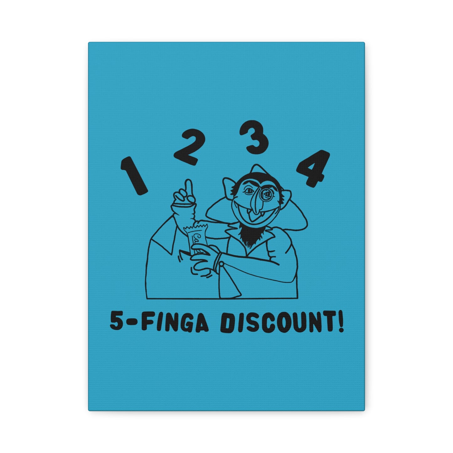 Five Finger Discount Outline Canvas Print Turquoise - Sesame Street The Count Parody Art Print