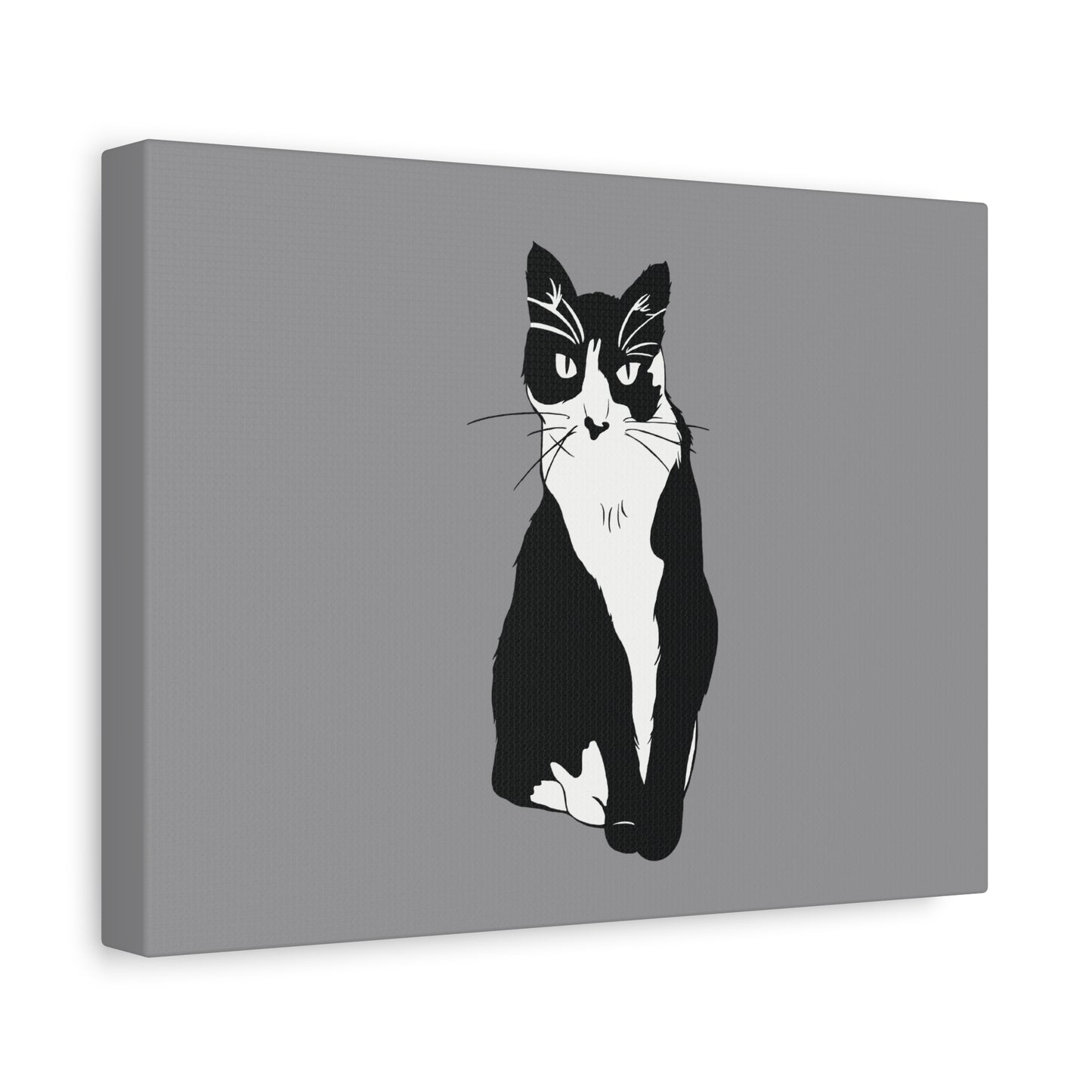 Cat Canvas on Grey (B&W Style Cat) - Cat Drawing Art