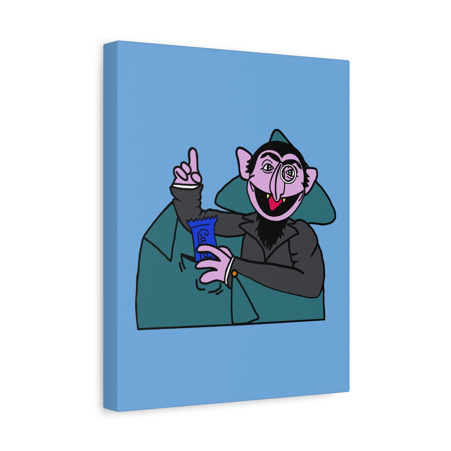 The Count Stealing Candy Canvas Print Light Blue - Sesame Street The Count Parody Art