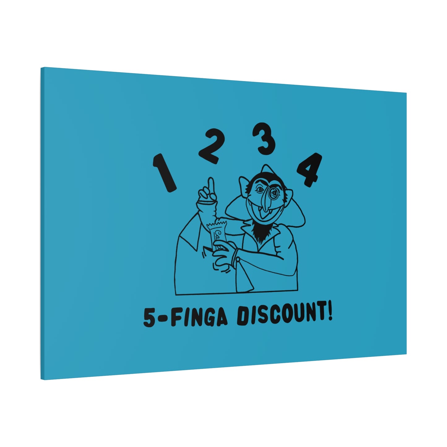 Five Finger Discount Outline Canvas Print Turquoise - Sesame Street The Count Parody Art Print