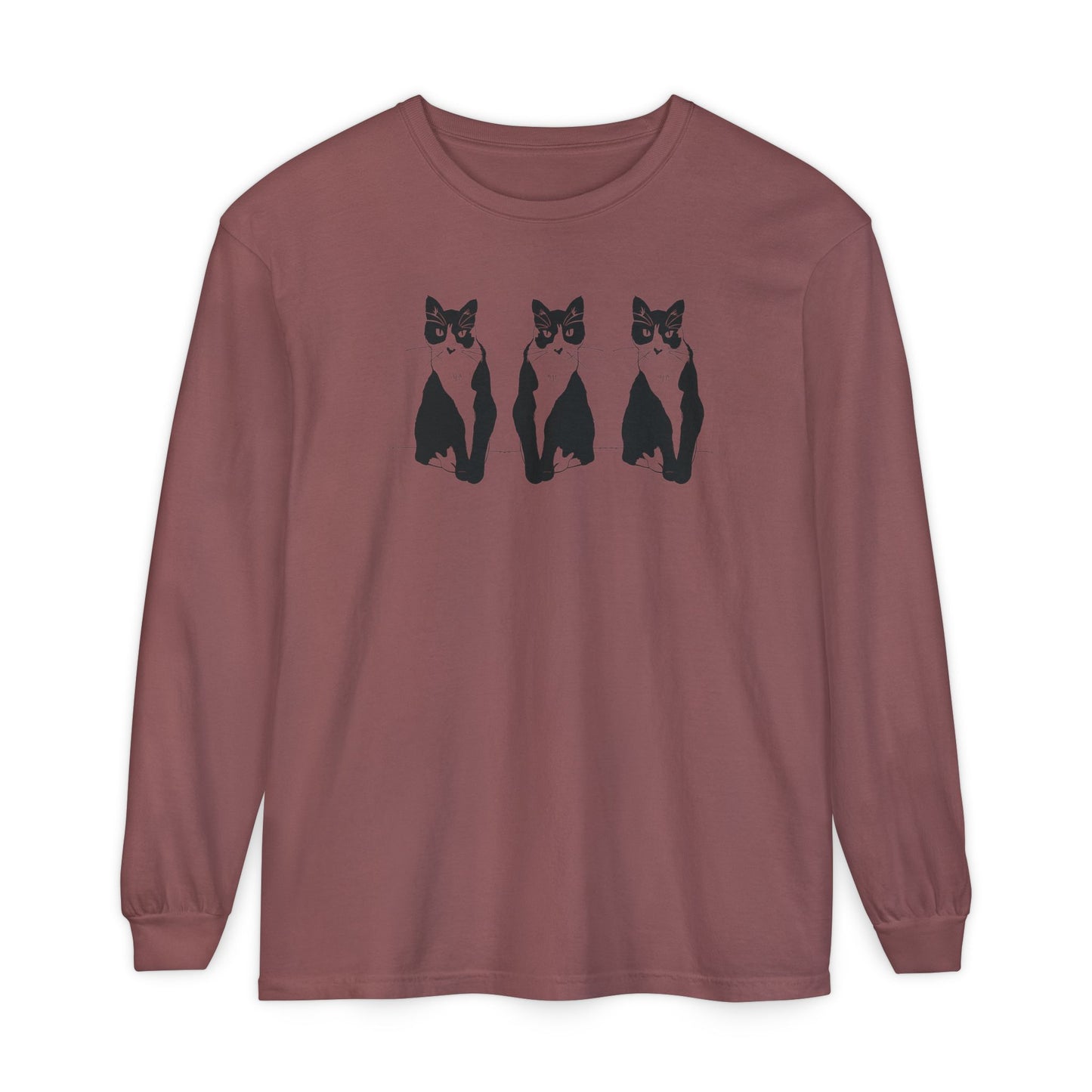 Cat x3 Long Sleeve Tee (Transparent Style Cat) - Cat Drawing Shirt