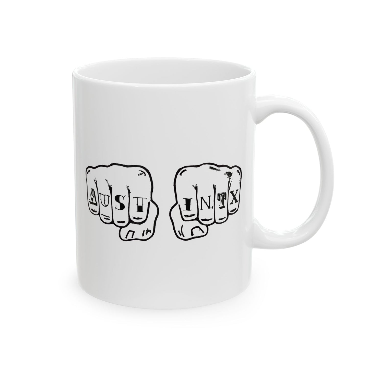 Austin Texas Knuckle Tats Tattooed Fists Mug