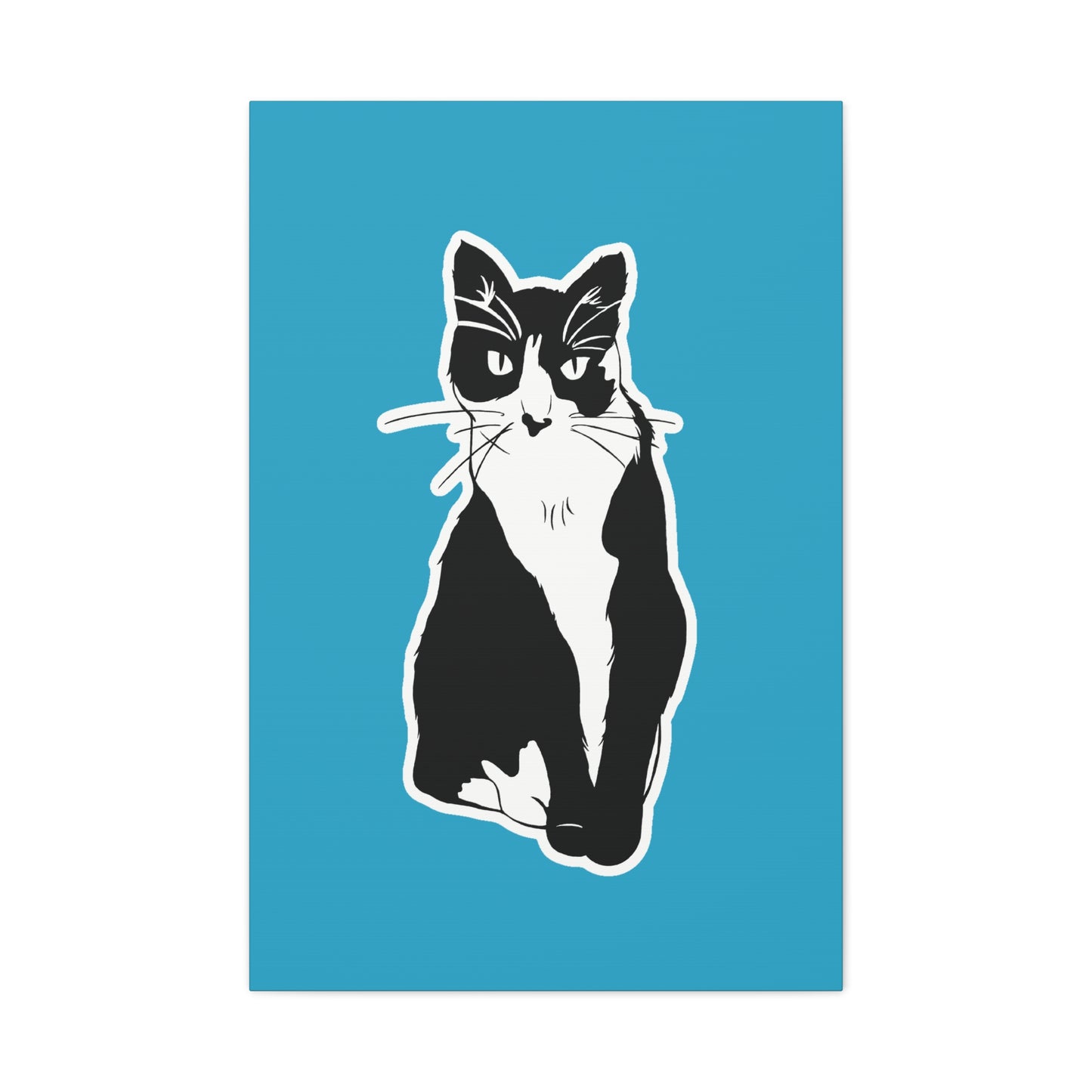 Cat Canvas Print on Turquoise (Sticker Style Cat) - Cat Drawing Art