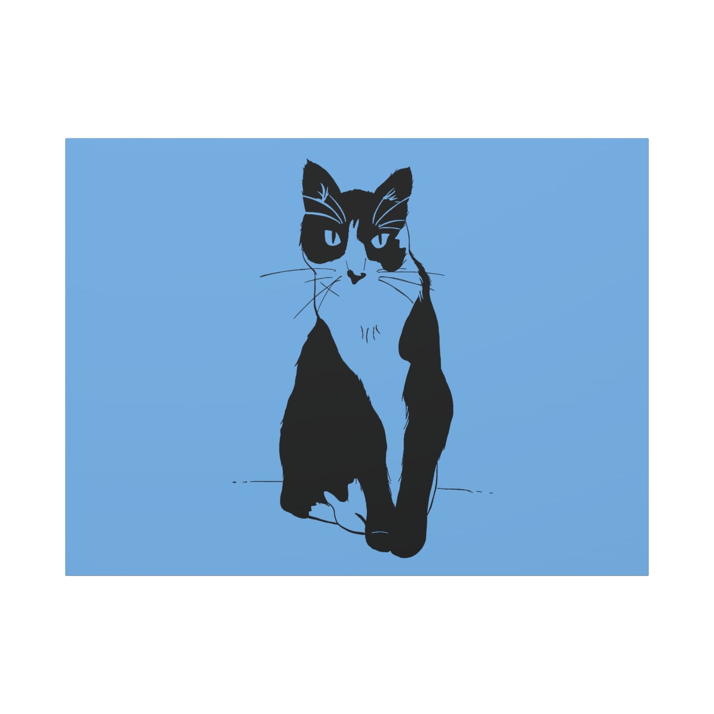 Cat Canvas Print on Light Blue (Transparent Style Cat) - Cat Drawing Art