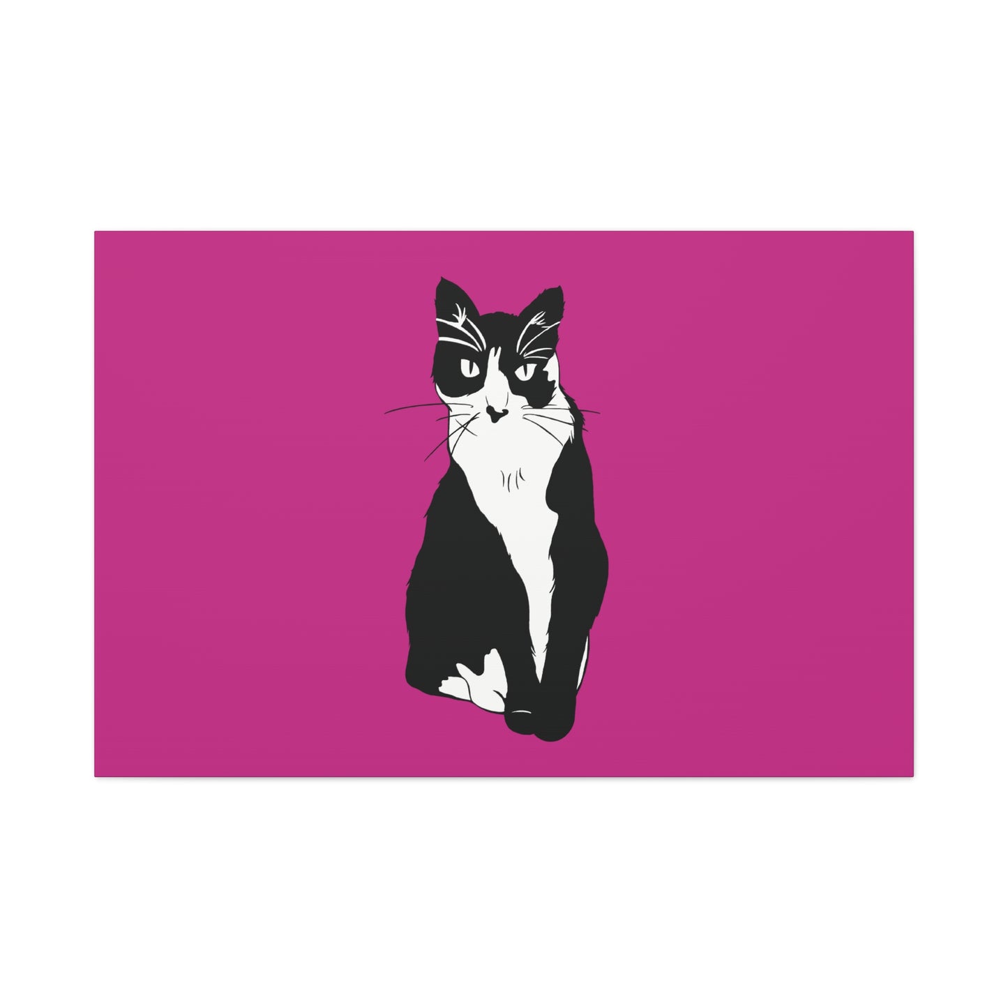 Cat Canvas on Pink (B&W Style Cat) - Cat Drawing Art