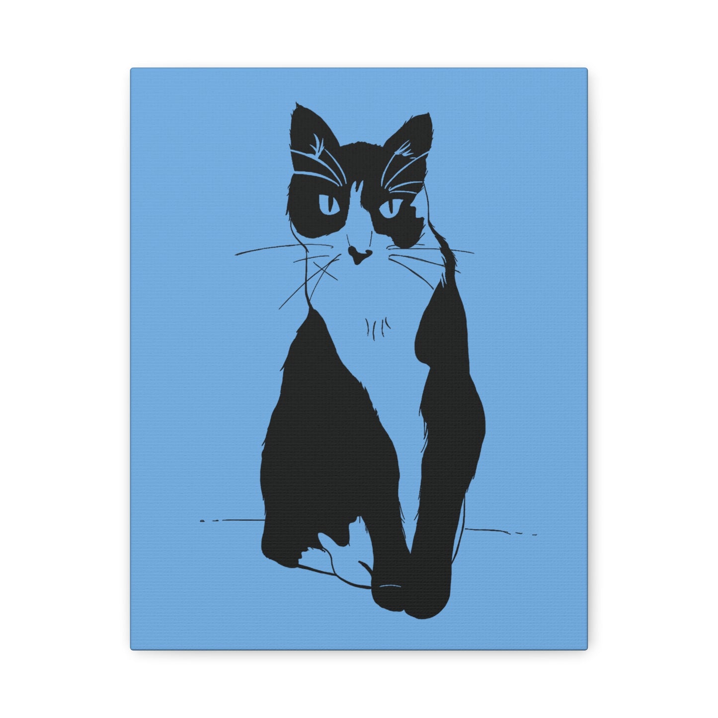Cat Canvas Print on Light Blue (Transparent Style Cat) - Cat Drawing Art