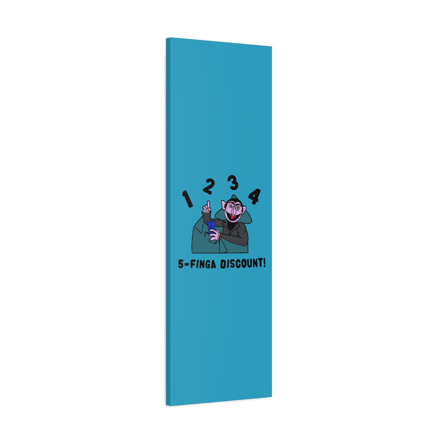 Five Finger Discount Canvas Print Turquoise - Sesame Street The Count Parody Art Print