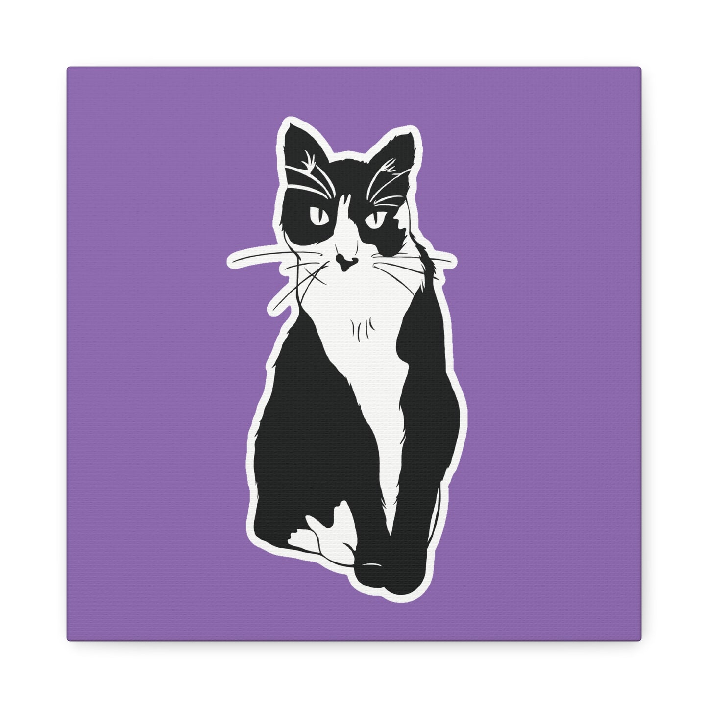 Cat Canvas on Light Purple (Sticker Style Cat) - Cat Drawing Art