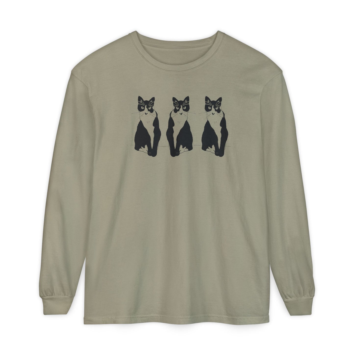 Cat x3 Long Sleeve Tee (Transparent Style Cat) - Cat Drawing Shirt