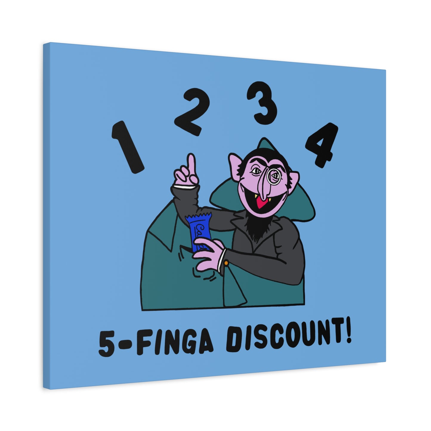 Five Finger Discount Canvas Print Light Blue - Sesame Street The Count Parody Art Print