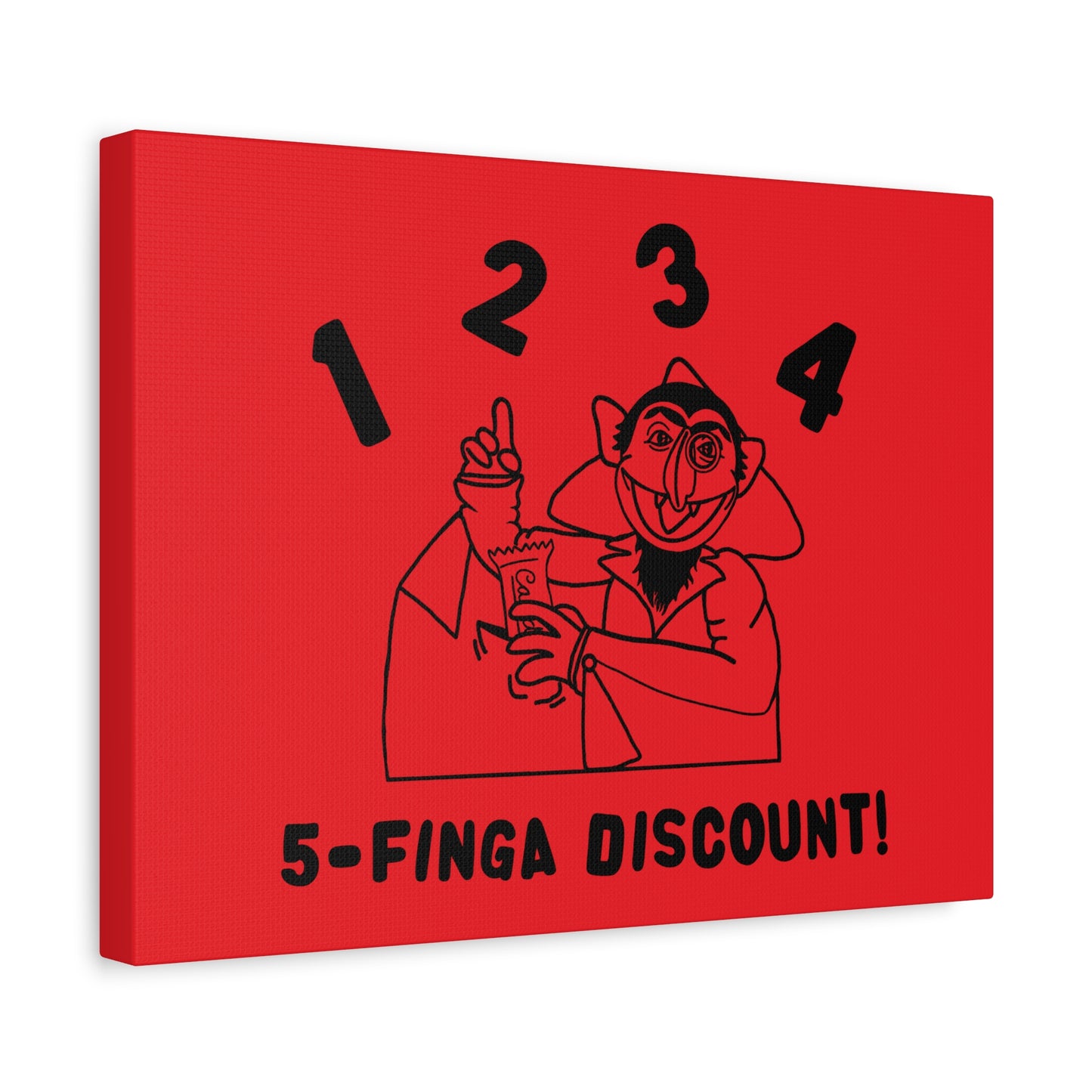 Five Finger Discount Outline Canvas Print Red - Sesame Street The Count Parody Art Print