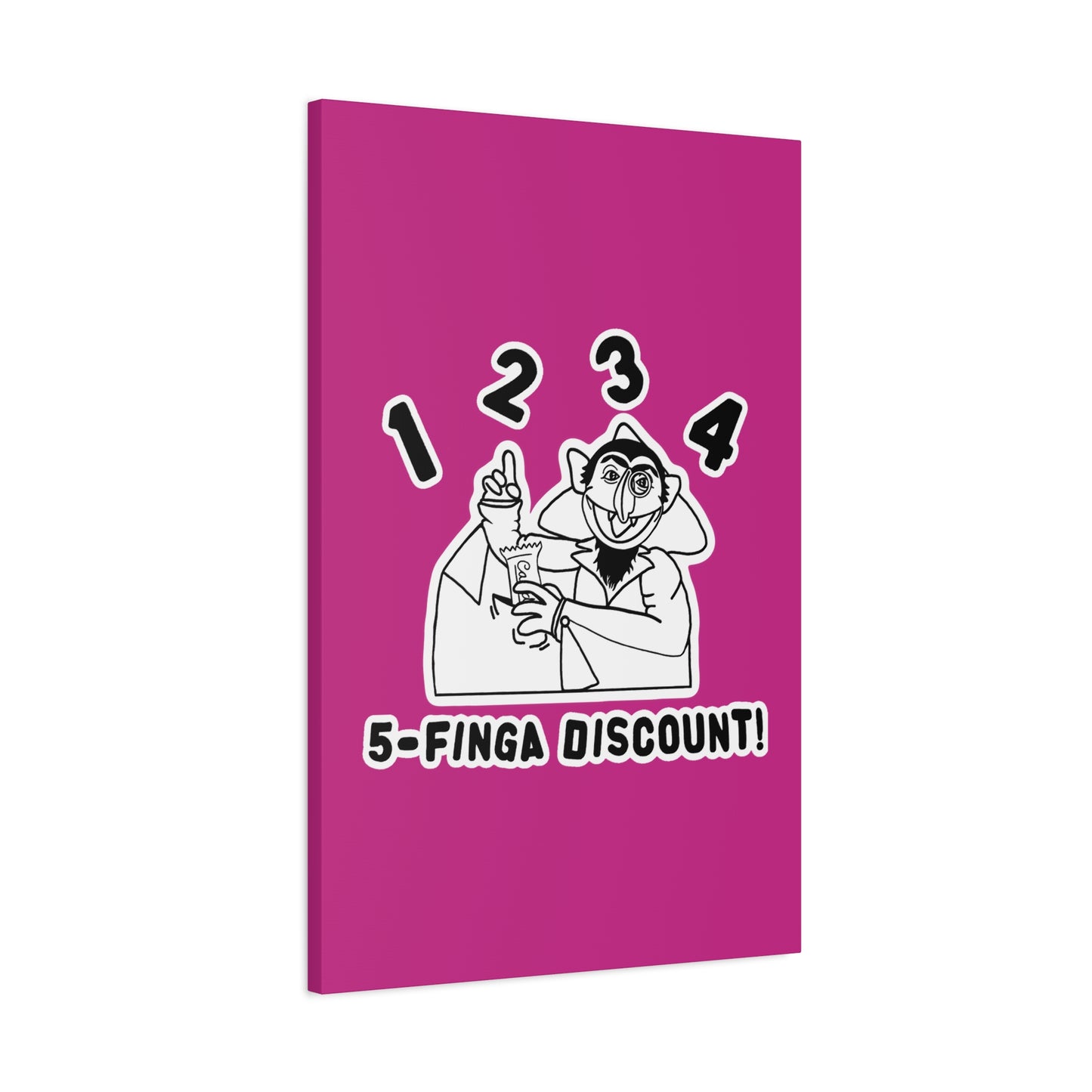 Five Finger Discount Outline Canvas Print Pink - Sesame Street The Count Parody Art Print