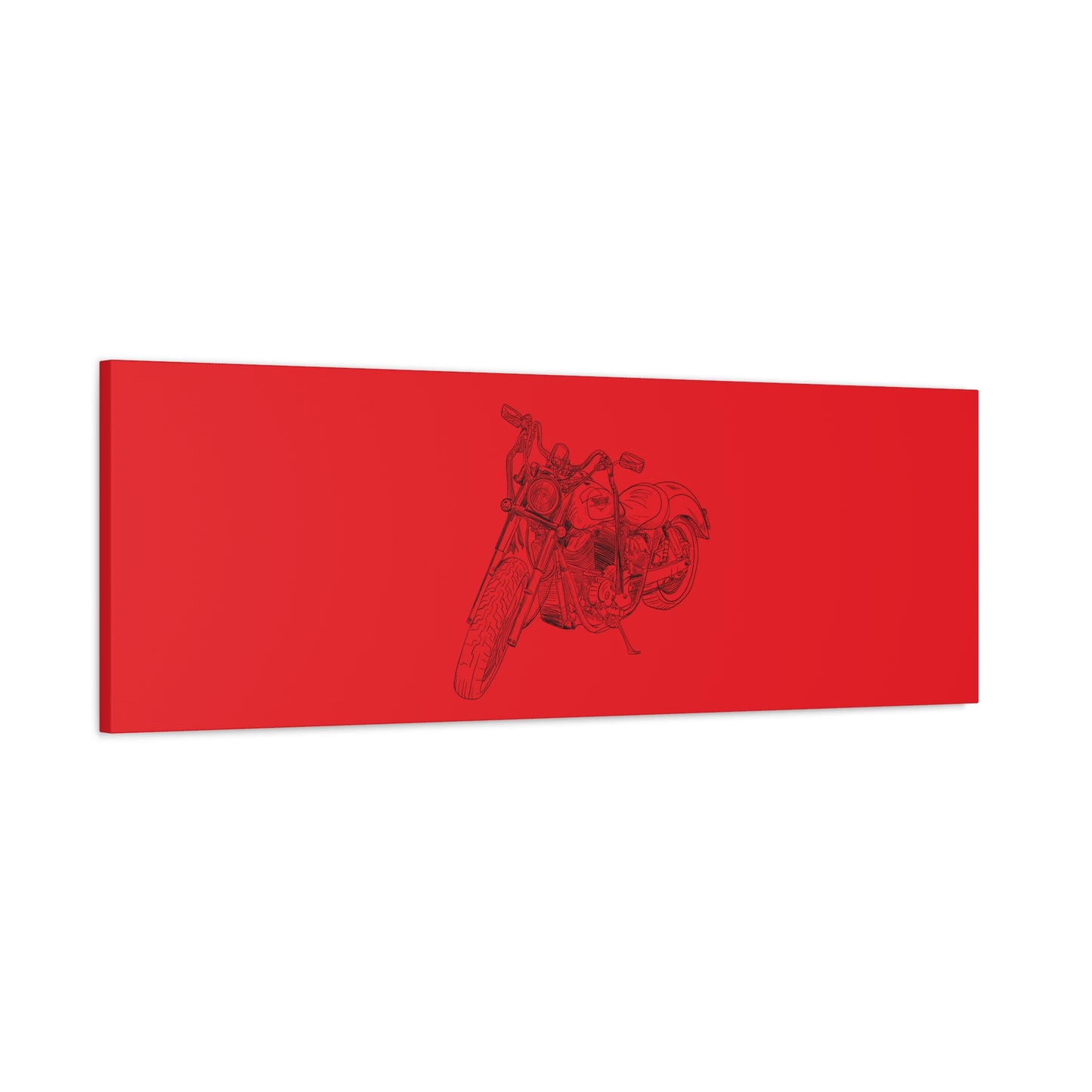 Ride Me Harley Motorcycle Sketch Canvas Print - Black Ink on Red Background