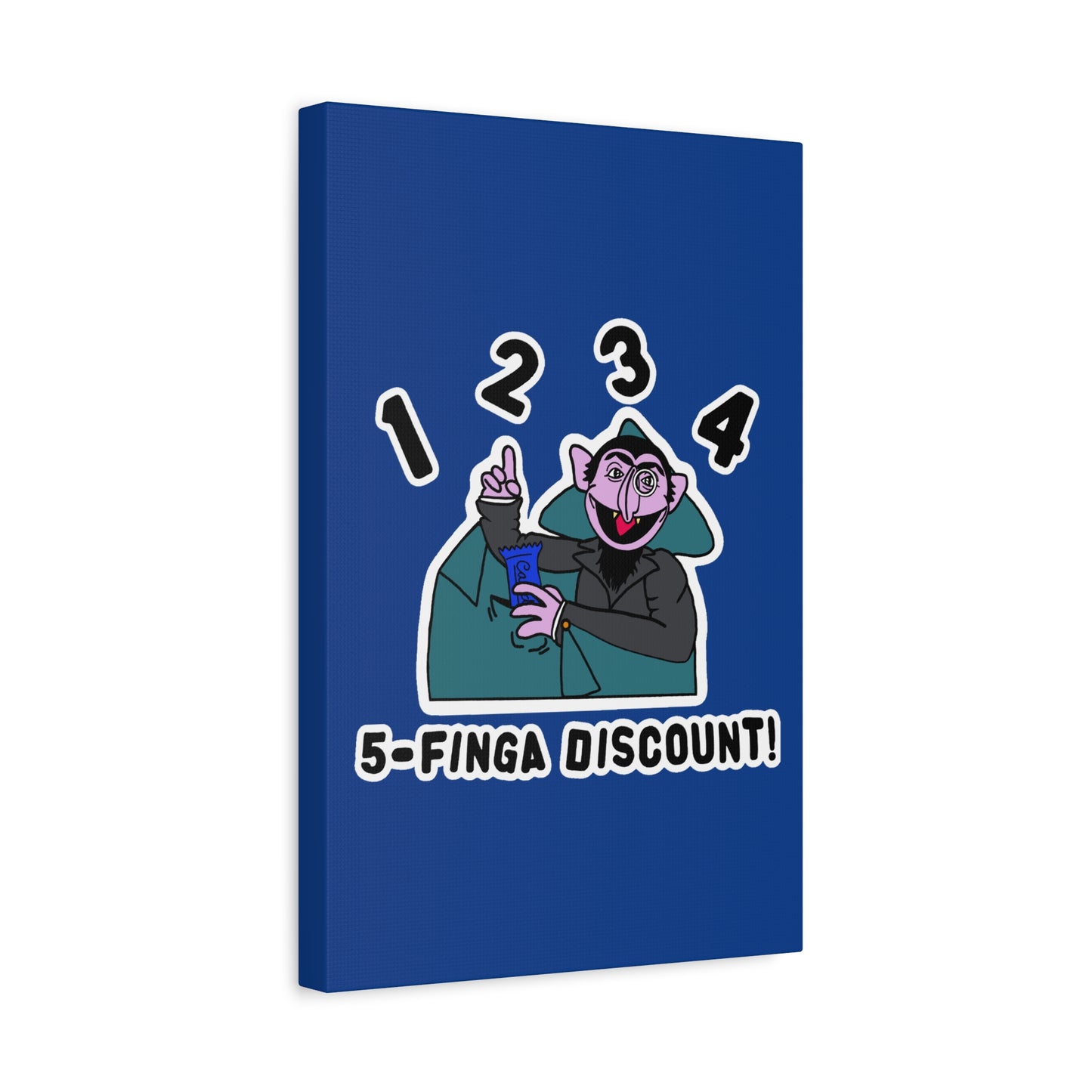 Five Finger Discount Canvas Print Dark Blue - Sesame Street The Count Parody Art Print