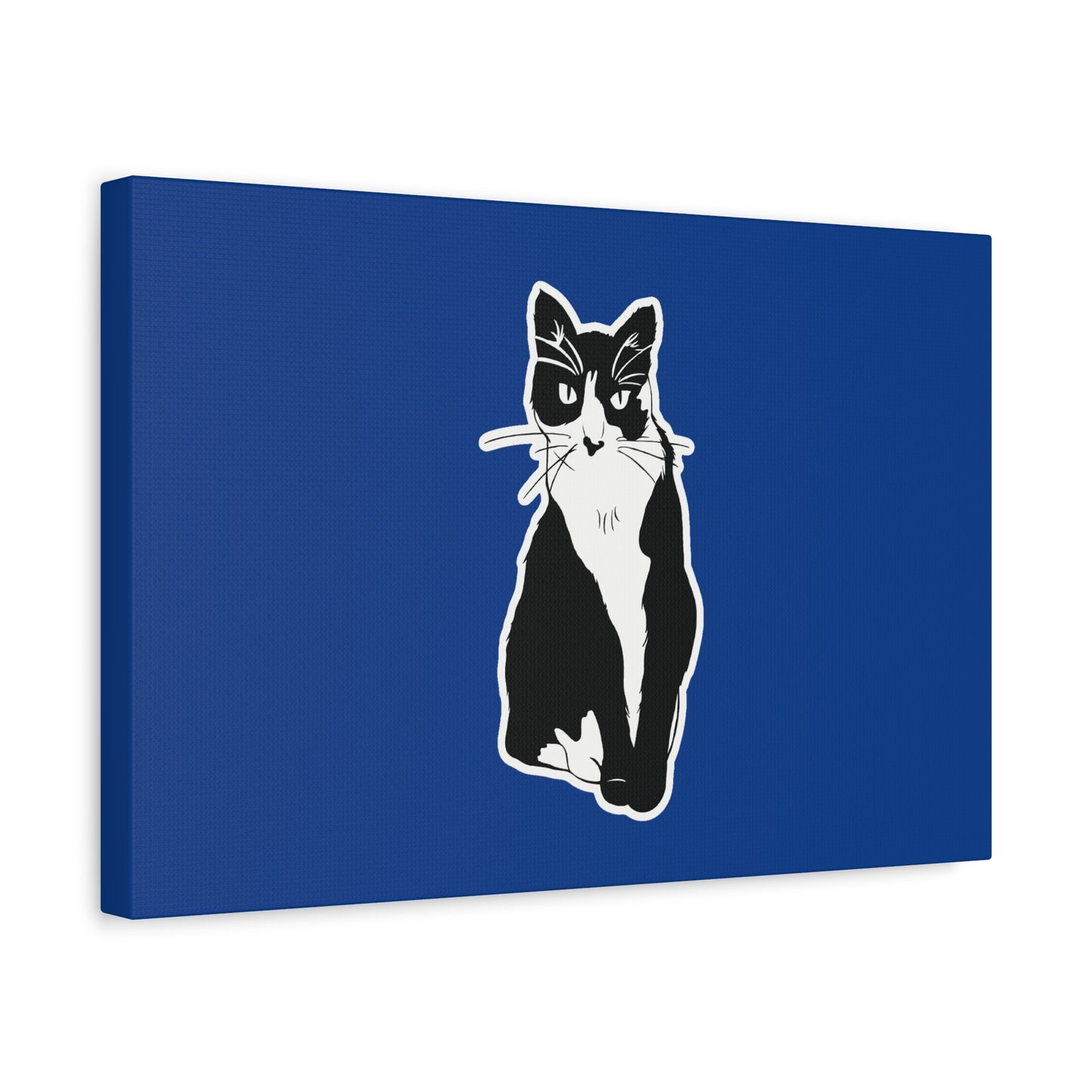 Cat Canvas Print on Dark Blue (Sticker Style Cat) - Cat Drawing Art
