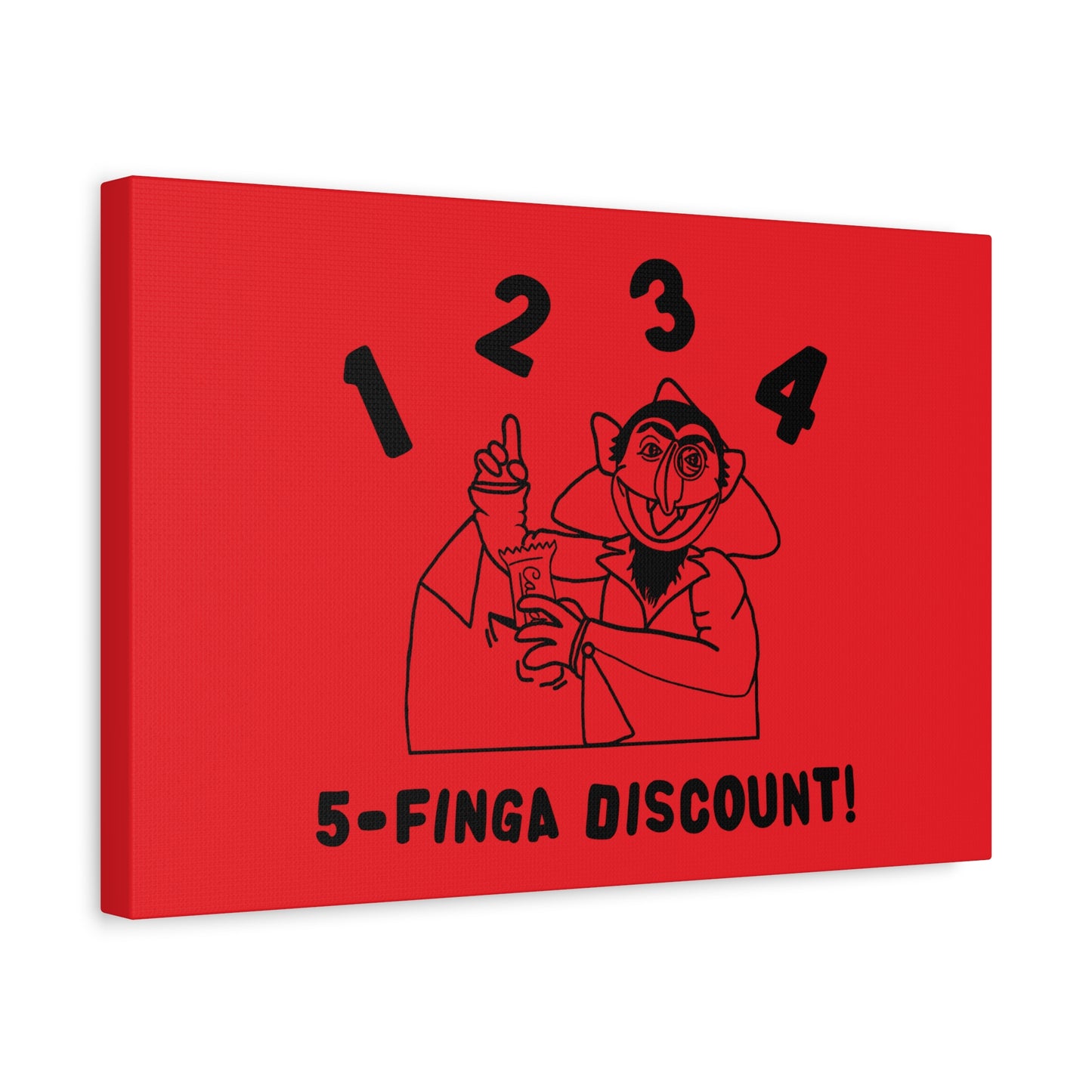 Five Finger Discount Outline Canvas Print Red - Sesame Street The Count Parody Art Print