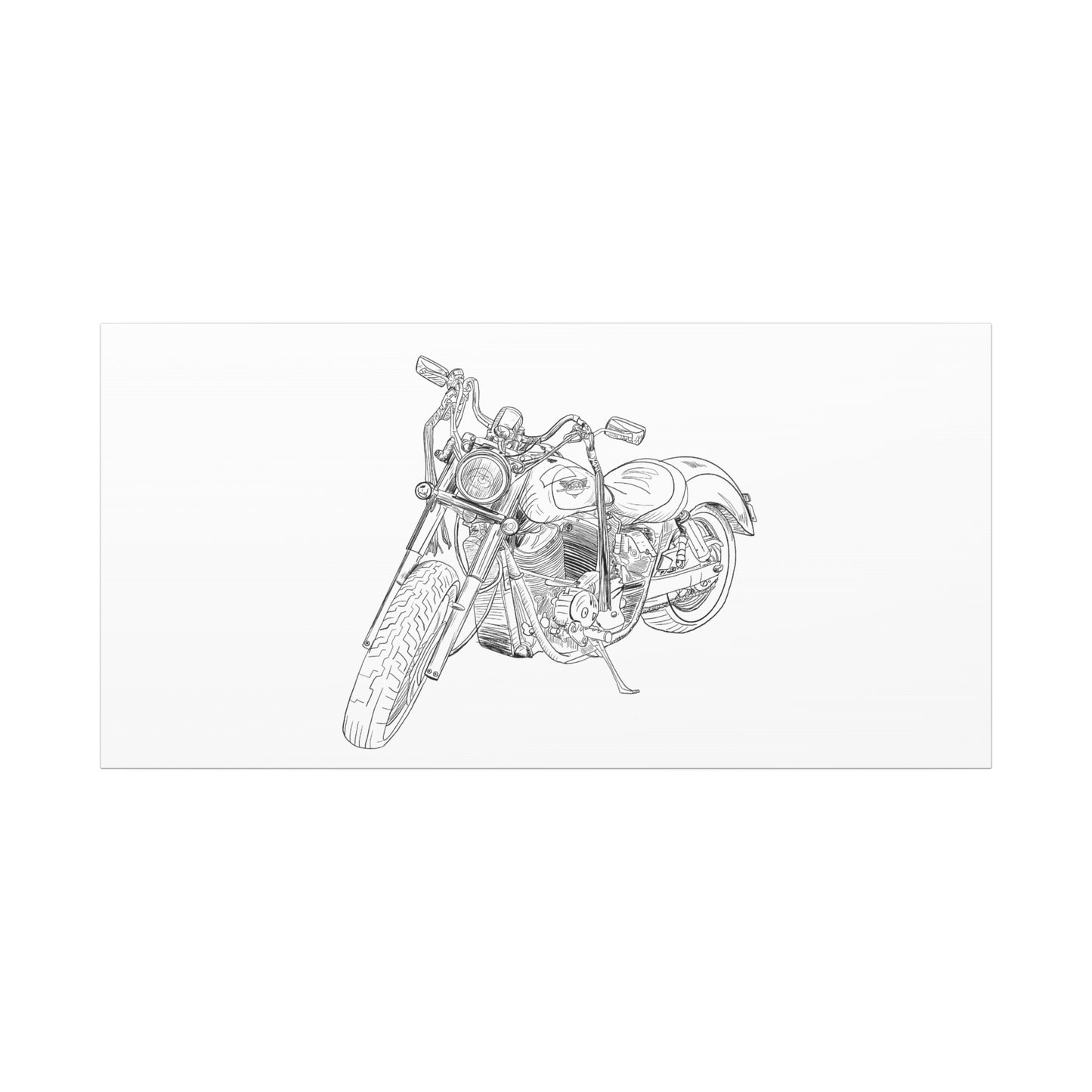 Ride Me Harley Motorcycle Sketch Canvas Print - Black Ink on White Background