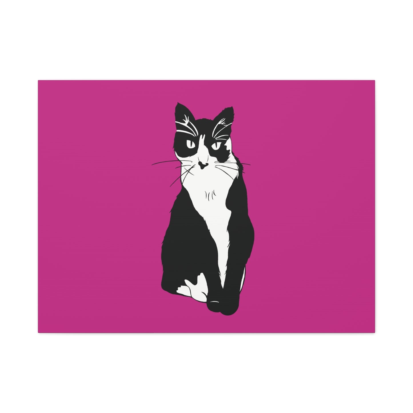 Cat Canvas on Pink (B&W Style Cat) - Cat Drawing Art