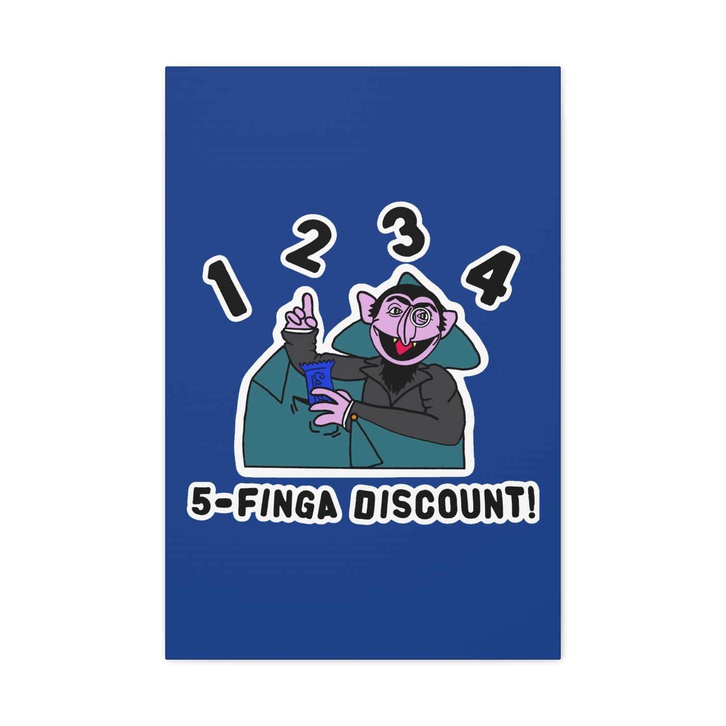 Five Finger Discount Canvas Print Dark Blue - Sesame Street The Count Parody Art Print