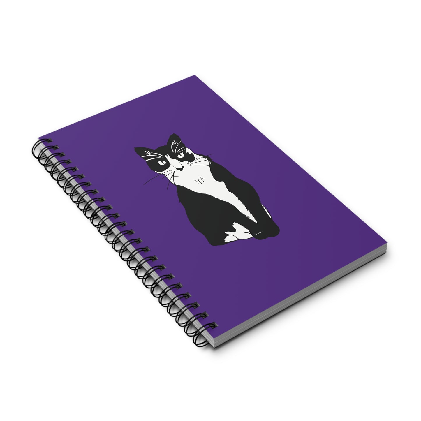 Cat Notebook in Purple (B&W Style Cat) - Cat Spiral Notebook