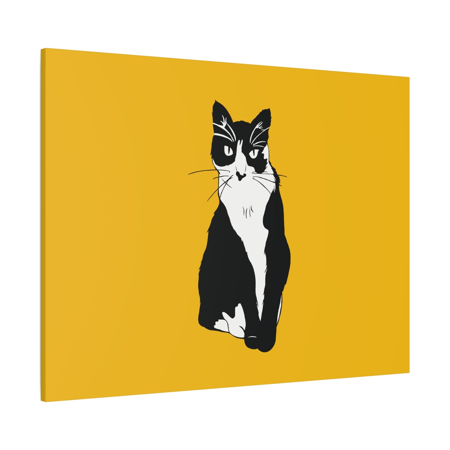 Cat Canvas on Yellow (B&W Style Cat) - Cat Drawing Art