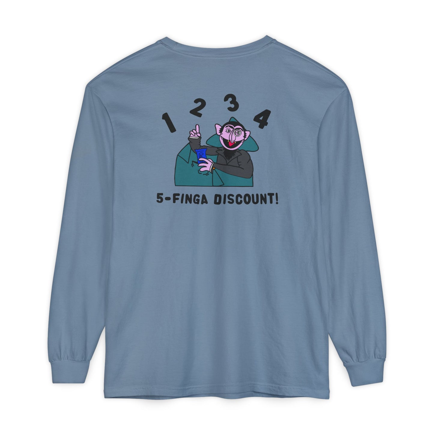 Five Finger Discount Long Sleeve Tee Back Design - Sesame Street The Count Parody Shirt