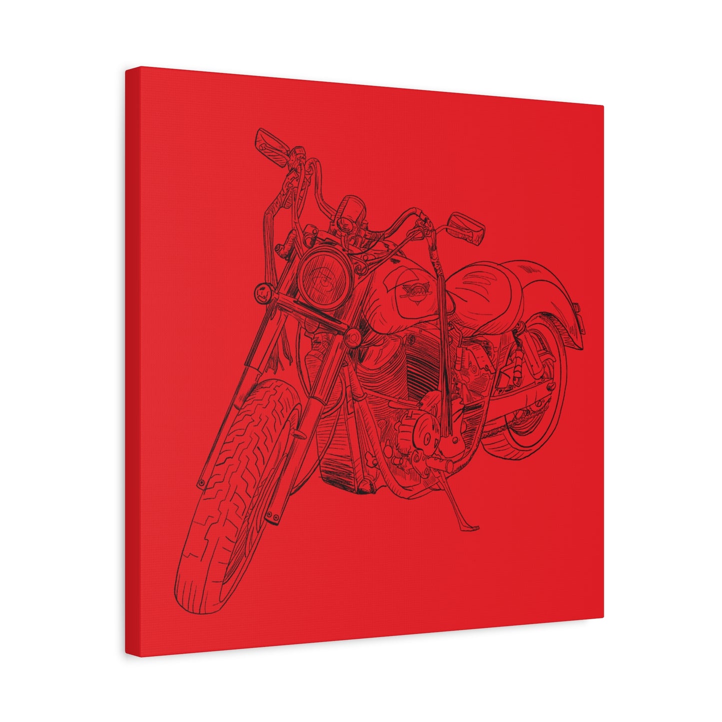 Ride Me Harley Motorcycle Sketch Canvas Print - Black Ink on Red Background