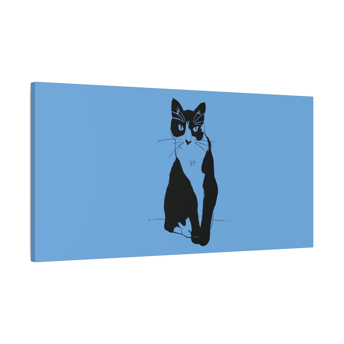 Cat Canvas Print on Light Blue (Transparent Style Cat) - Cat Drawing Art