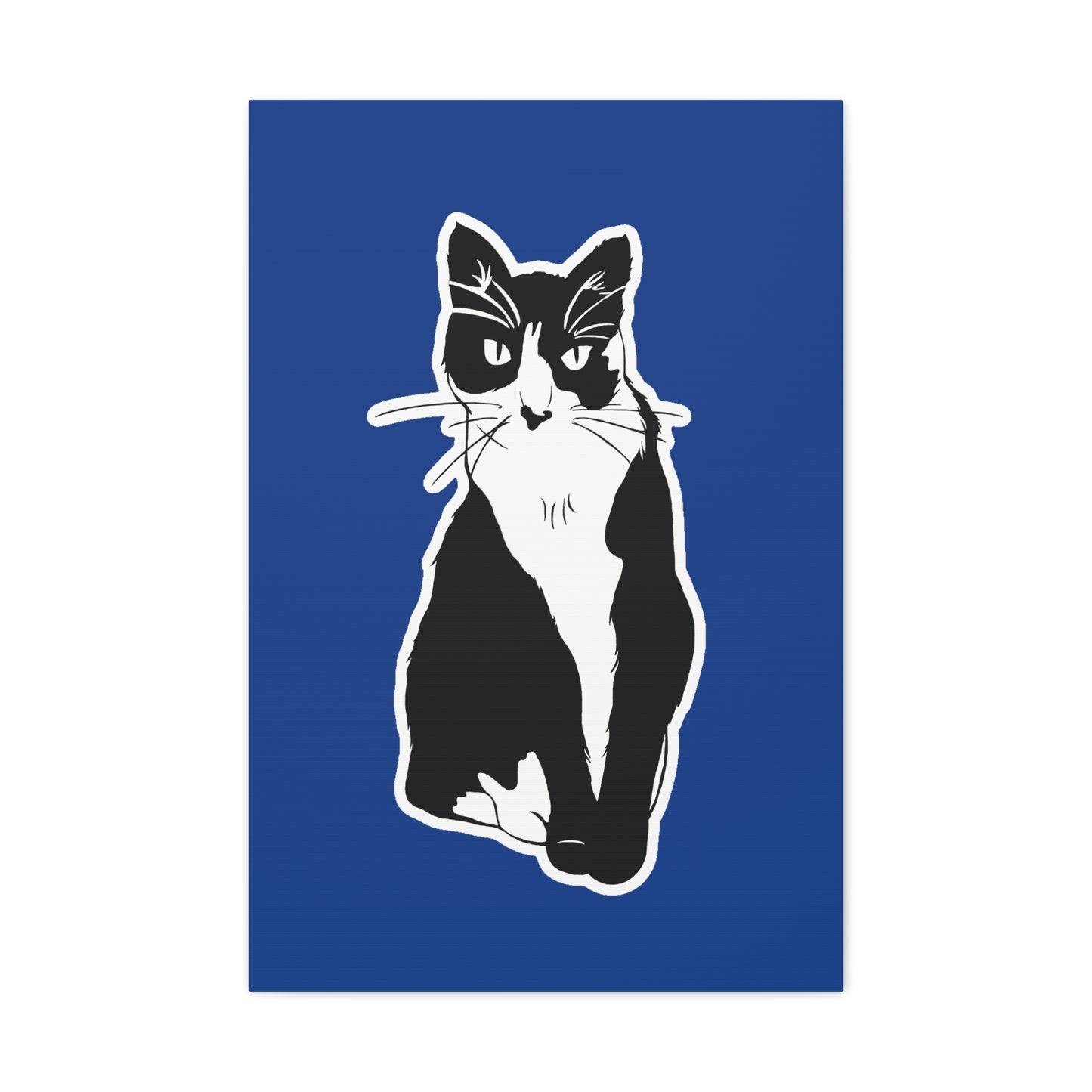 Cat Canvas Print on Dark Blue (Sticker Style Cat) - Cat Drawing Art
