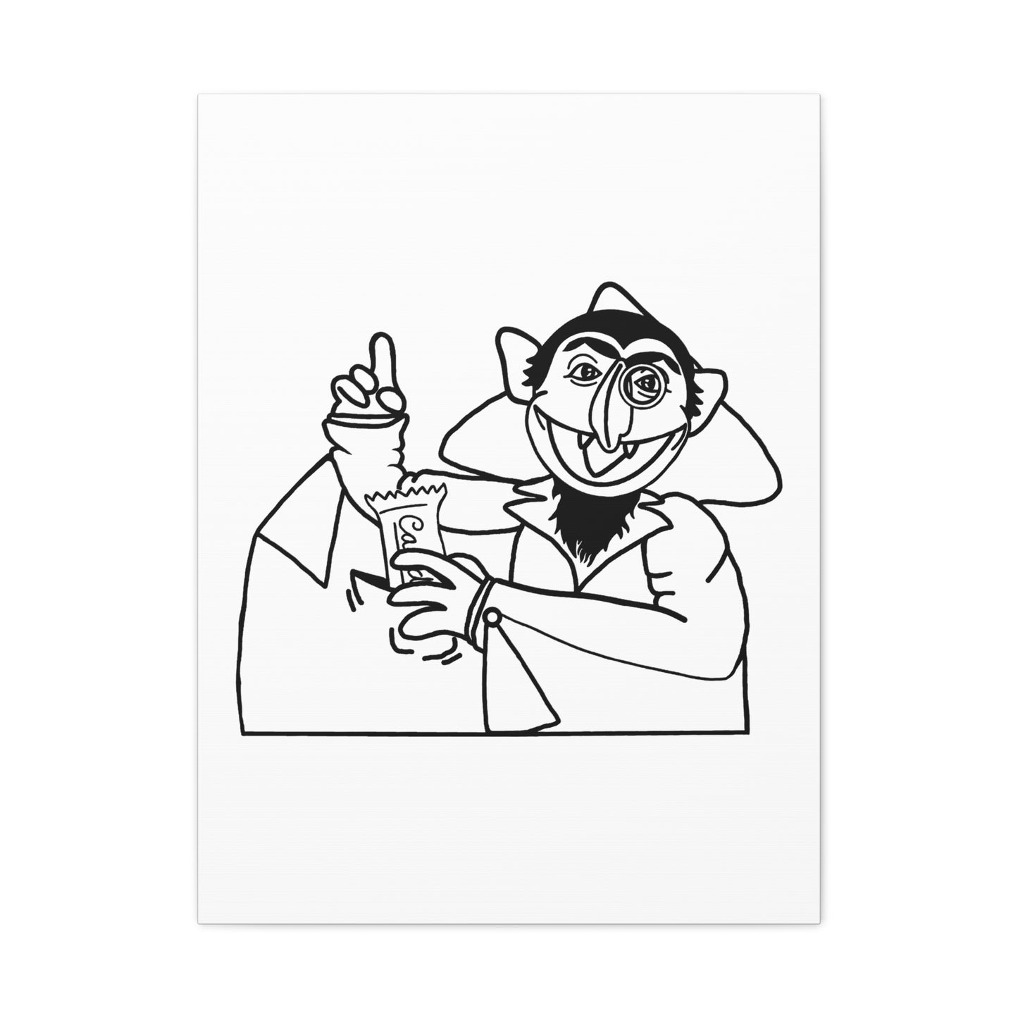 The Count Stealing Candy Outline Canvas Print White - Sesame Street The Count Parody Art