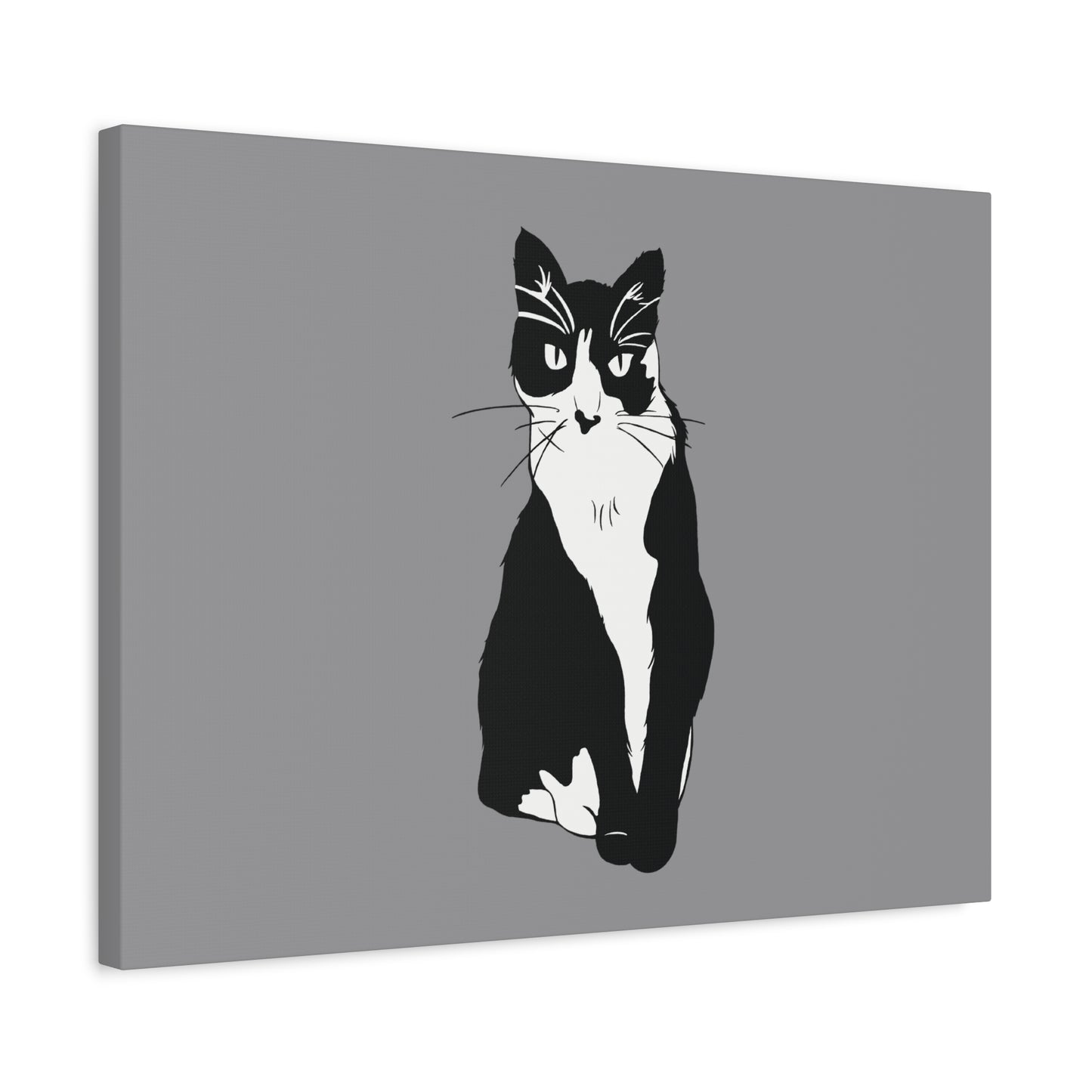 Cat Canvas on Grey (B&W Style Cat) - Cat Drawing Art
