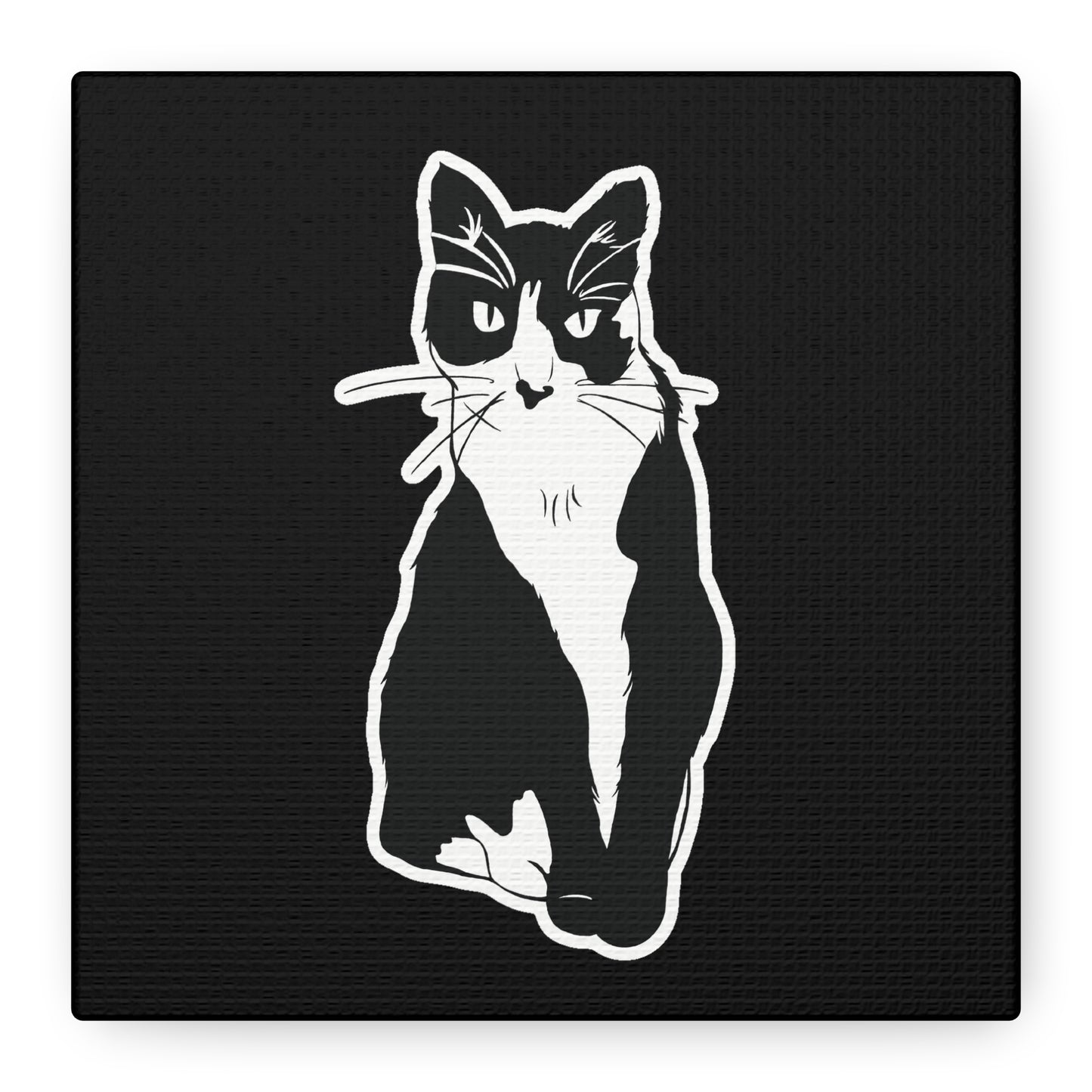 Cat Canvas Print on Black (Sticker Style Cat) - Cat Drawing Art