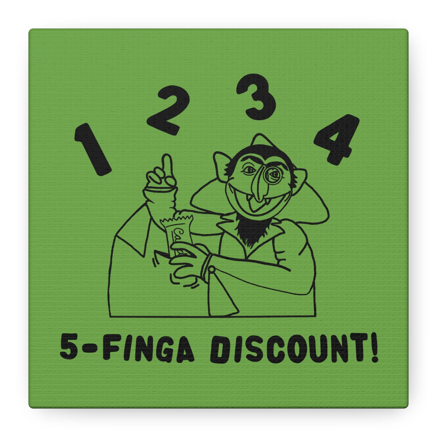 Five Finger Discount Outline Canvas Print Green - Sesame Street The Count Parody Art Print