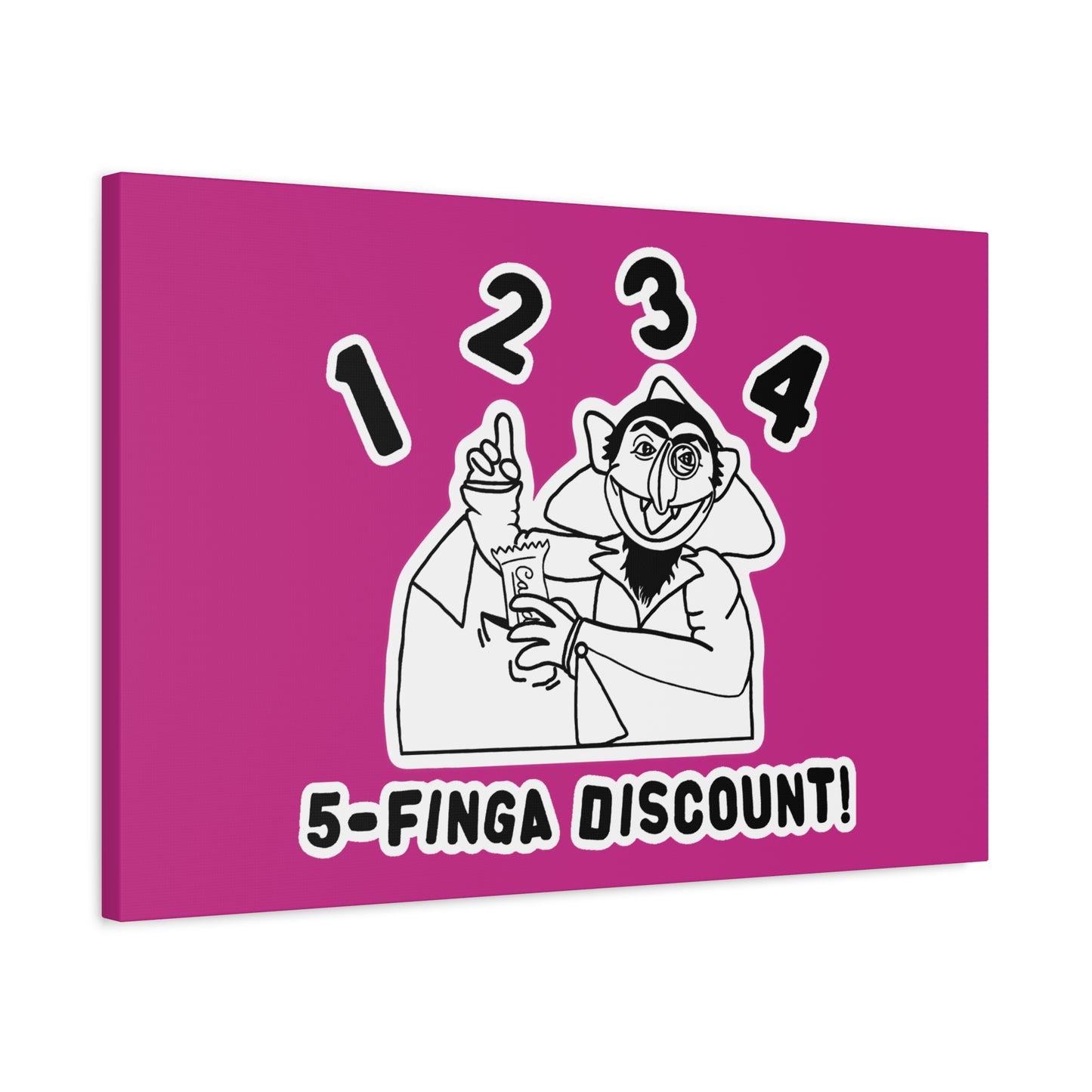 Five Finger Discount Outline Canvas Print Pink - Sesame Street The Count Parody Art Print