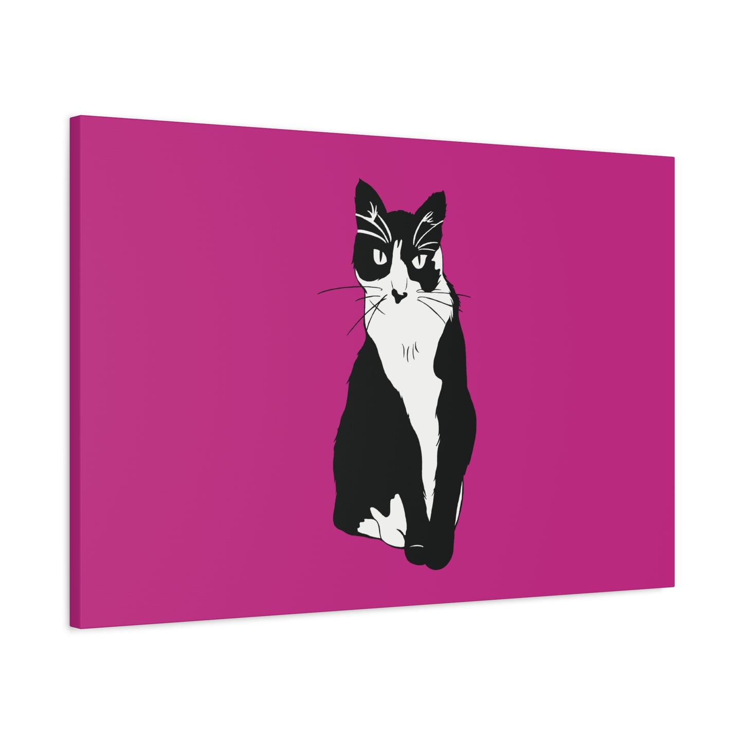 Cat Canvas on Pink (B&W Style Cat) - Cat Drawing Art