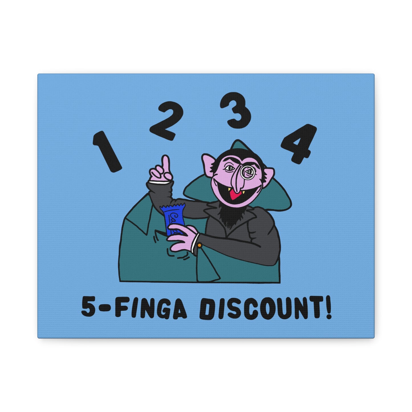 Five Finger Discount Canvas Print Light Blue - Sesame Street The Count Parody Art Print