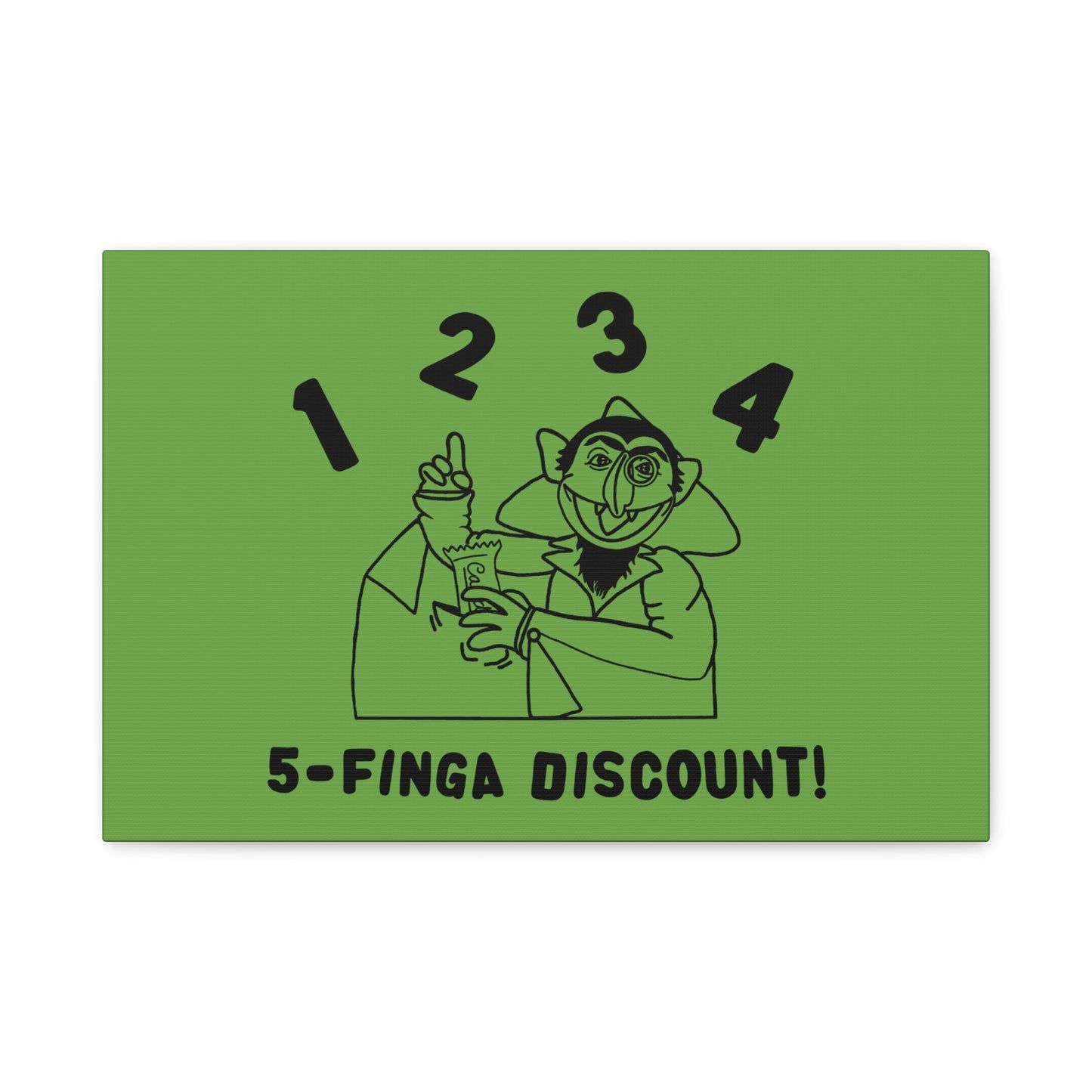 Five Finger Discount Outline Canvas Print Green - Sesame Street The Count Parody Art Print