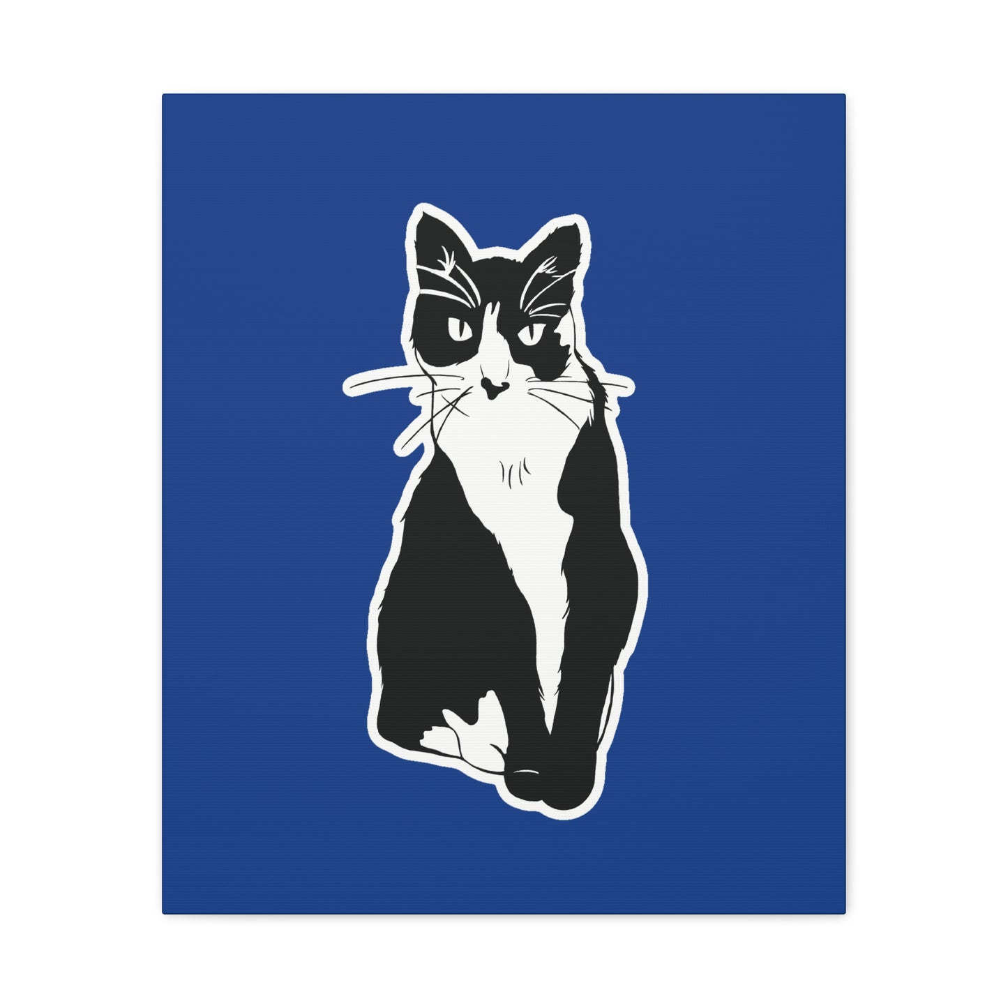 Cat Canvas Print on Dark Blue (Sticker Style Cat) - Cat Drawing Art