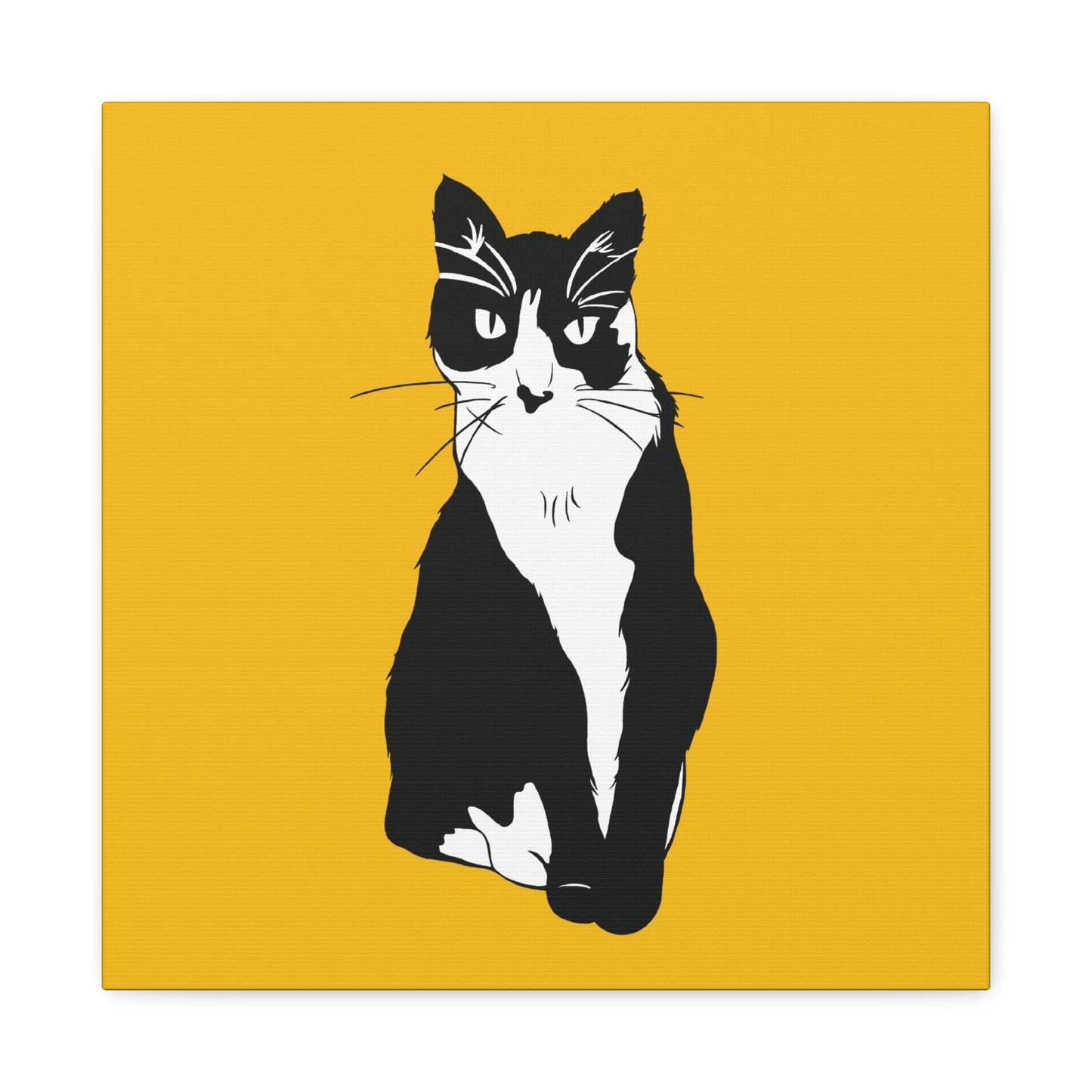 Cat Canvas on Yellow (B&W Style Cat) - Cat Drawing Art