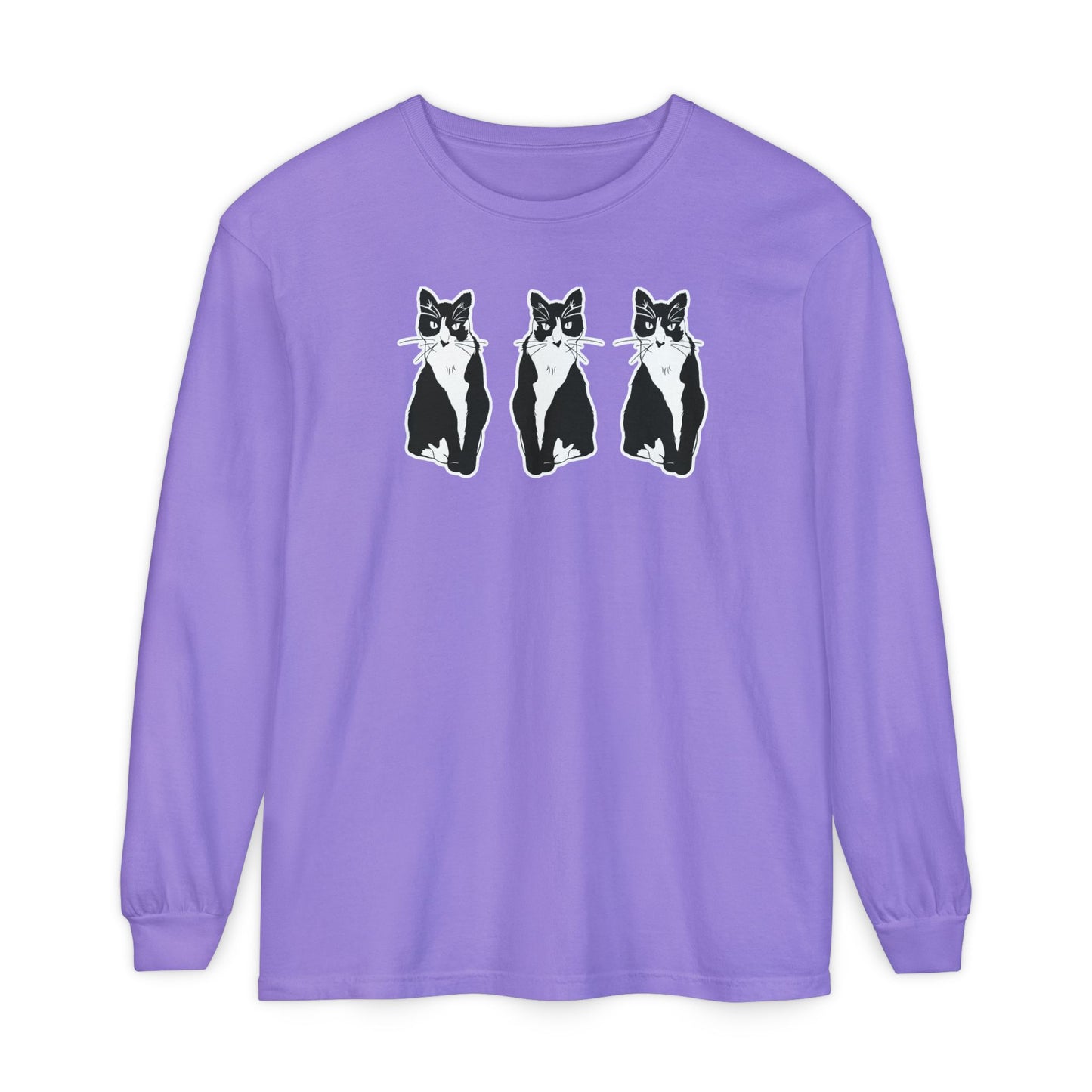 Cat x3 Long Sleeve Tee (Sticker Style Cat) - Cat Drawing Shirt