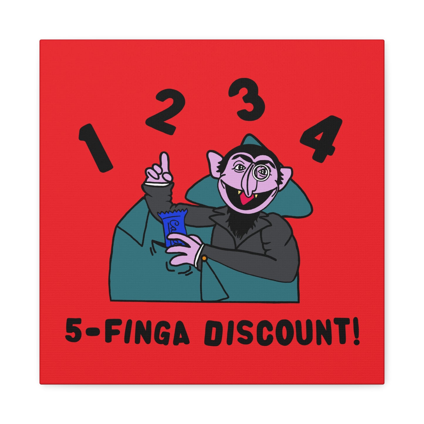 Five Finger Discount Canvas Print Red - Sesame Street The Count Parody Art Print