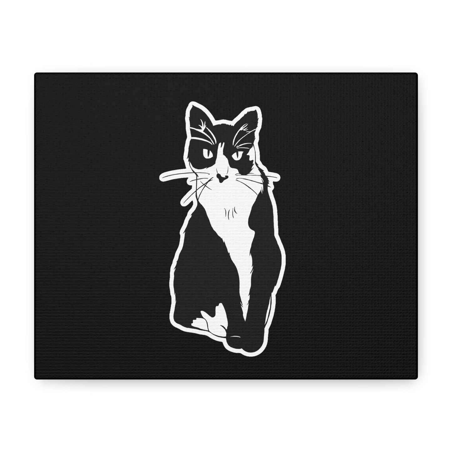 Cat Canvas Print on Black (Sticker Style Cat) - Cat Drawing Art