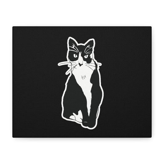 Cat Canvas Print on Black (Sticker Style Cat) - Cat Drawing Art