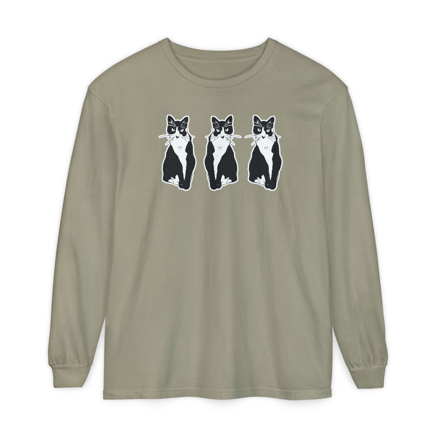 Cat x3 Long Sleeve Tee (Sticker Style Cat) - Cat Drawing Shirt